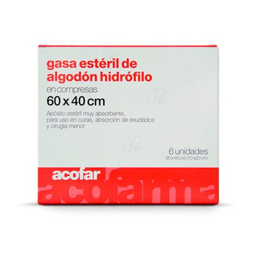 Gasa Esteril Algodon Hidrofilo Compresas 60 X40  6 U