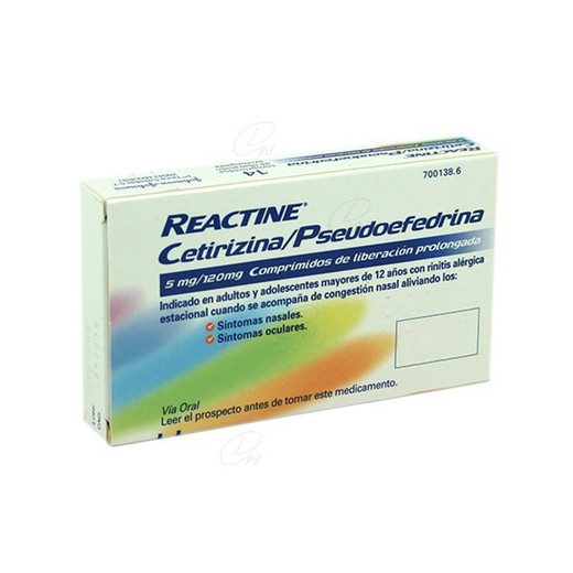 Reactine Cetirizinapseudoefedrina 5mg120mg Comprimidos De Liberacion Prolongada 14 Comprimidos