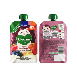 Blédina Yogur Frutos Rojos, Manzana y Plátano 100 g – Bolsita infantil