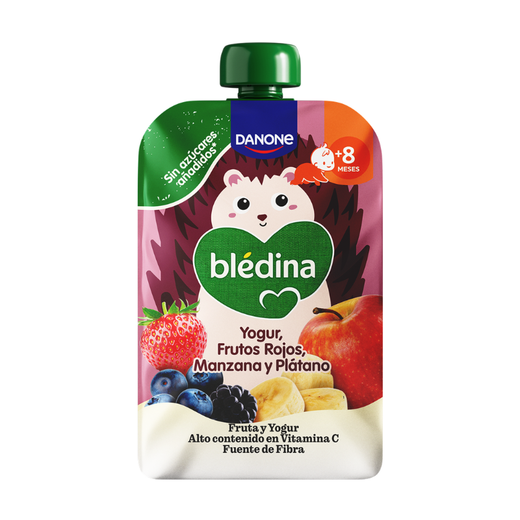 Blédina Yogur Frutos Rojos, Manzana y Plátano 100 g – Bolsita infantil