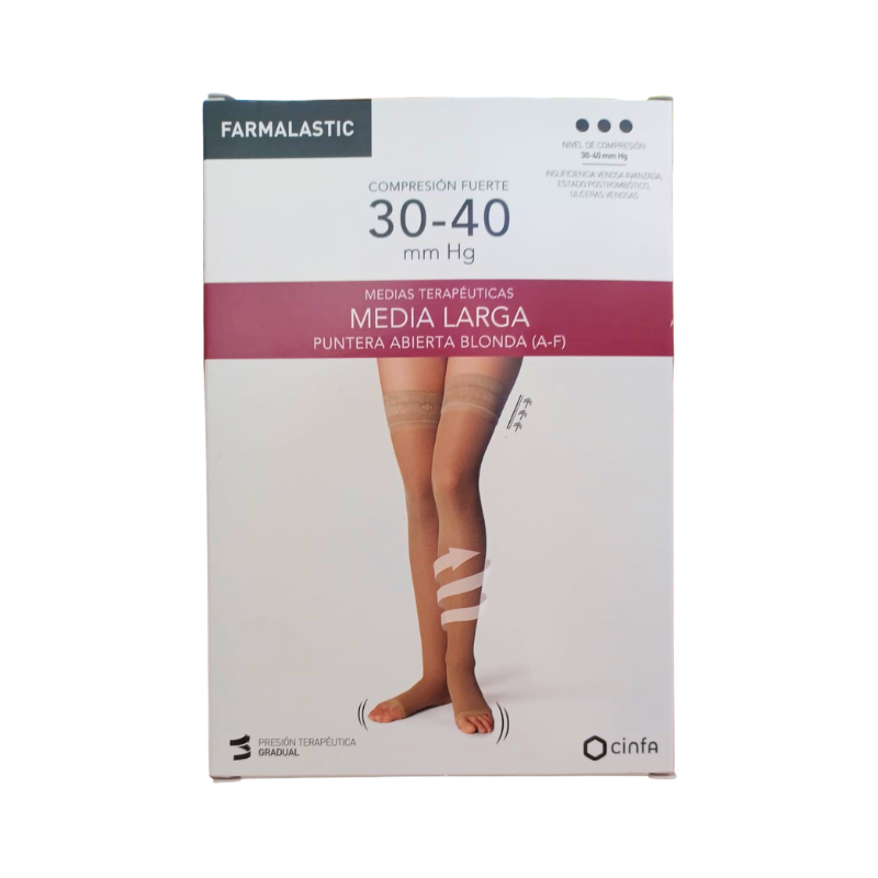 Farmalastic Media Larga Puntera Abierta con Blonda Compresión Fuerte (30-40mmHg) Extra Grande