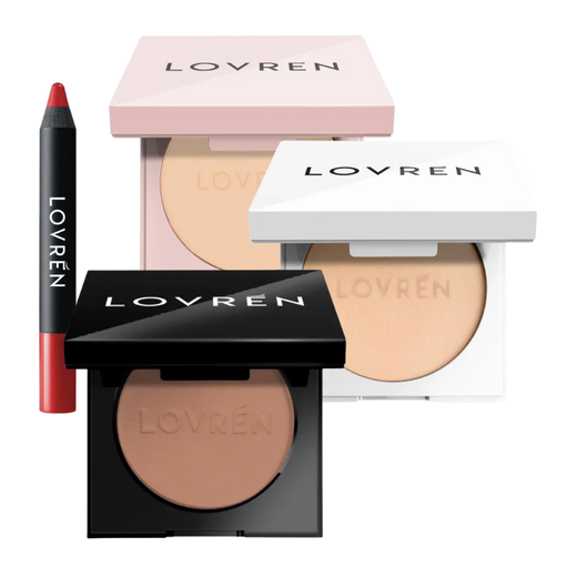 Lovrén Pack Booster: Colorete Color Booster + Iluminador + Polvos + Labial Mate