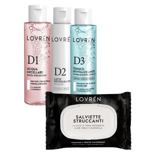 Lovrén Pack Desmaquillante: Tónico + Leche Limpiadora + Agua Micelar + Toallitas Desmaquillantes