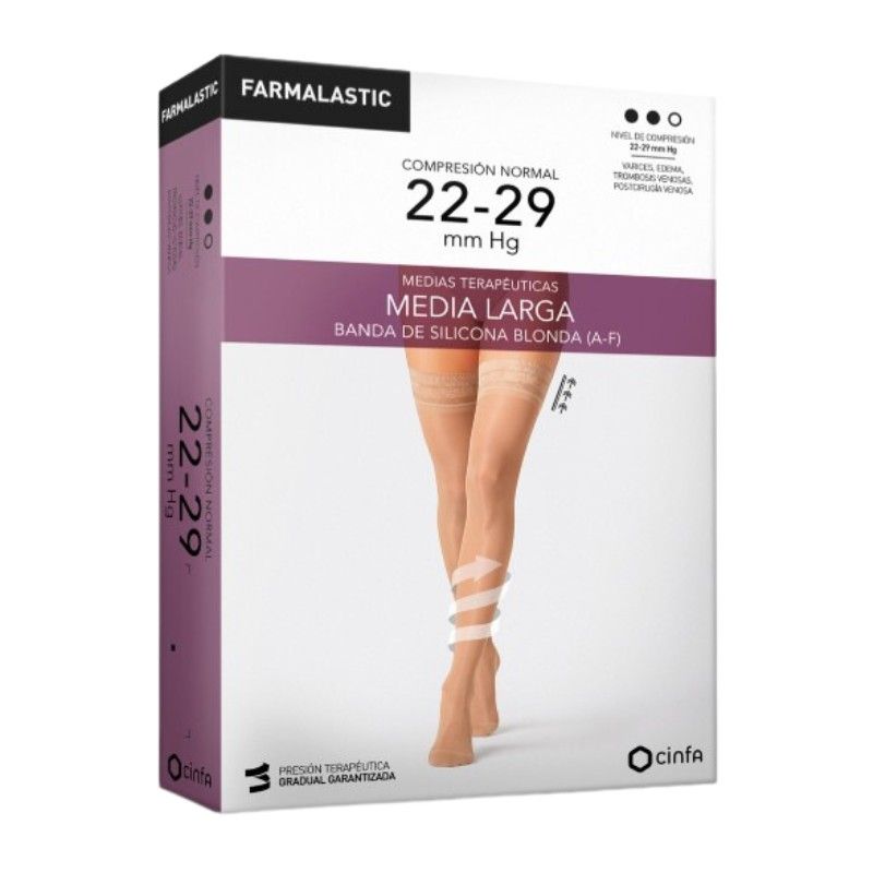 Media Larga Blonda Compresión Media 22-29 mm Hg Extra Grande / Beige