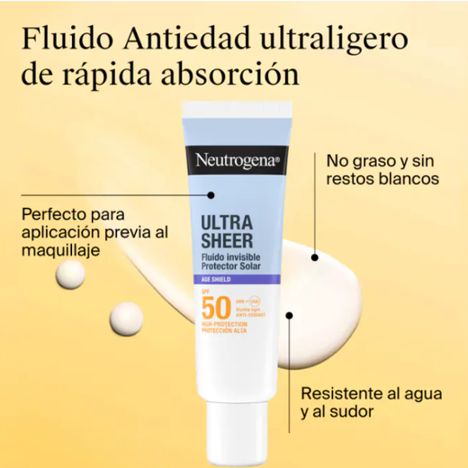Neutrogena Ultra Sheer Fluido Invisible Anti‑Edad SPF50 50ml – Ligera