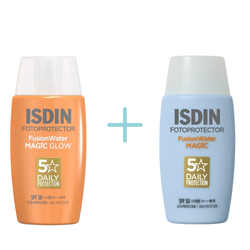 Pack ISDIN Protecció Facial Diària – Fusion Water MAGIC + Glow SPF50+ (2x50ml)