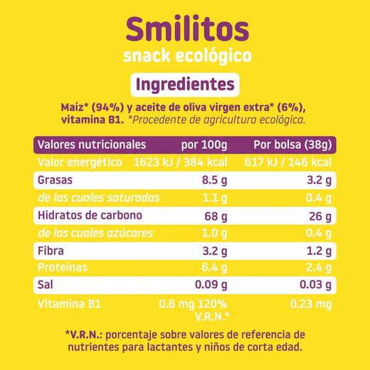 Smileat Smilitos de blat de moro ecològics 38gr